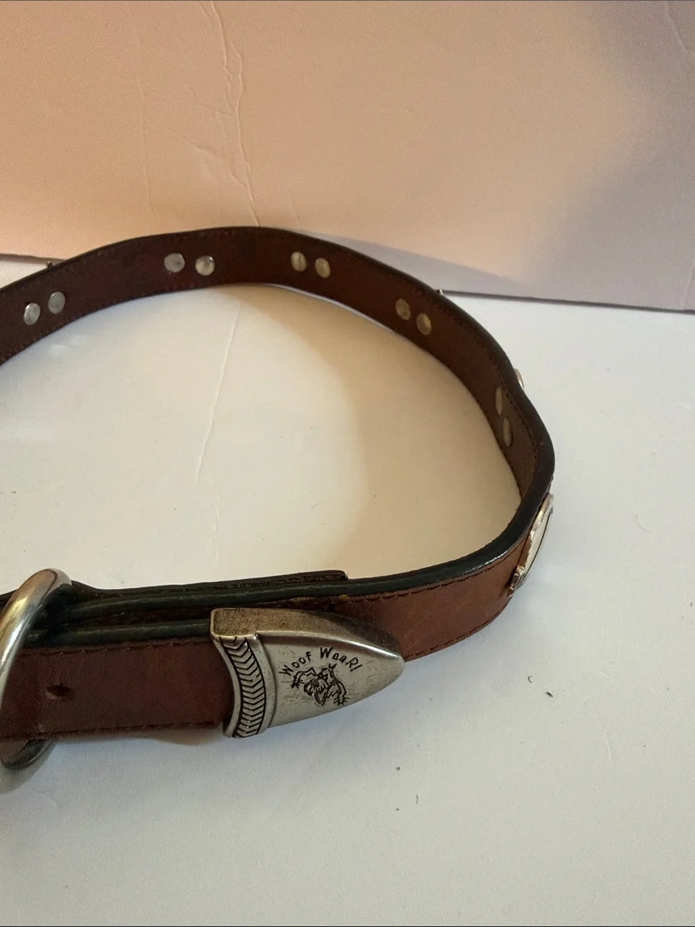 Vintage Woof Wear 1997 Leather Belt Size 24 Brown Dog Equestrian Concho 1
